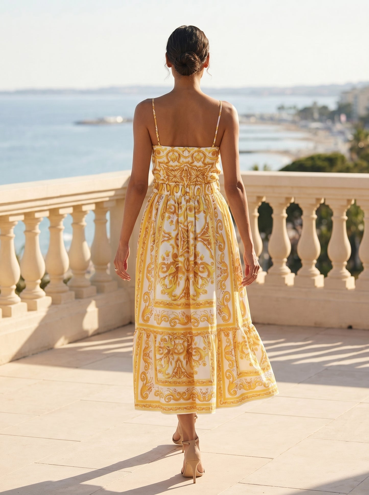 Yellow & White Tile Midi Dress