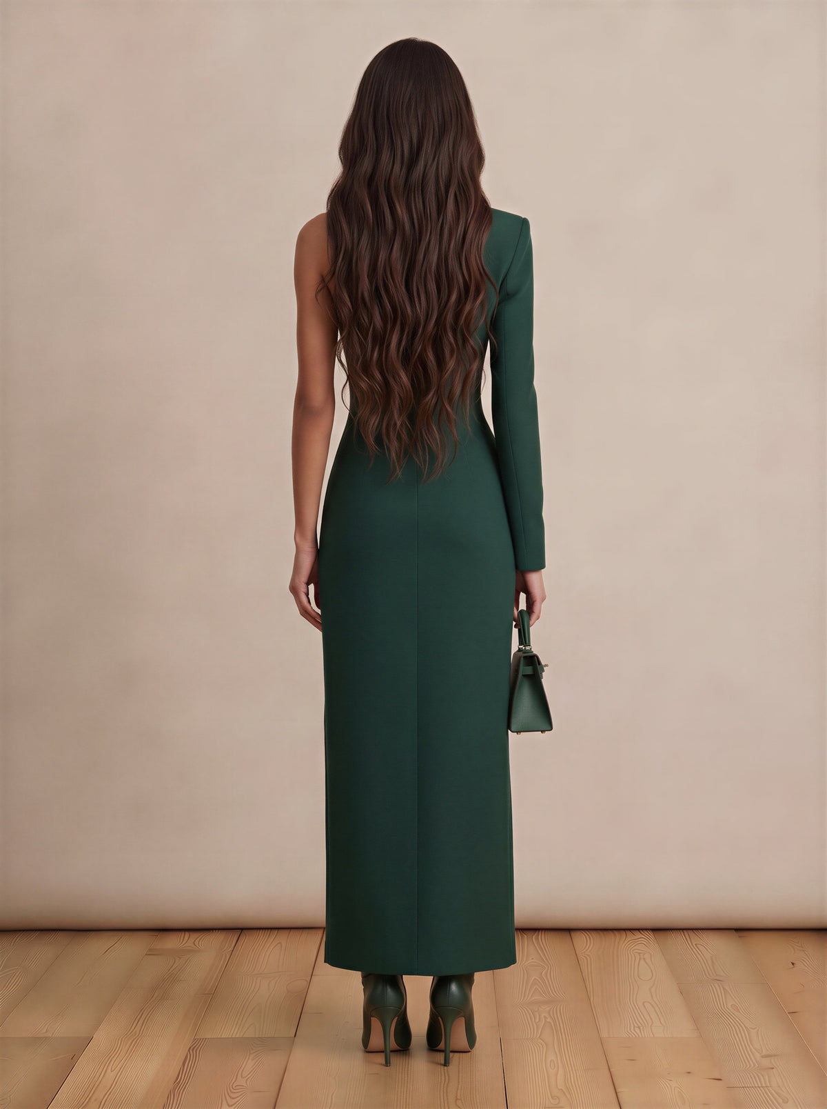 Green & Cream Tailored Temptation Maxi Dress with Lace Inserts and Slit