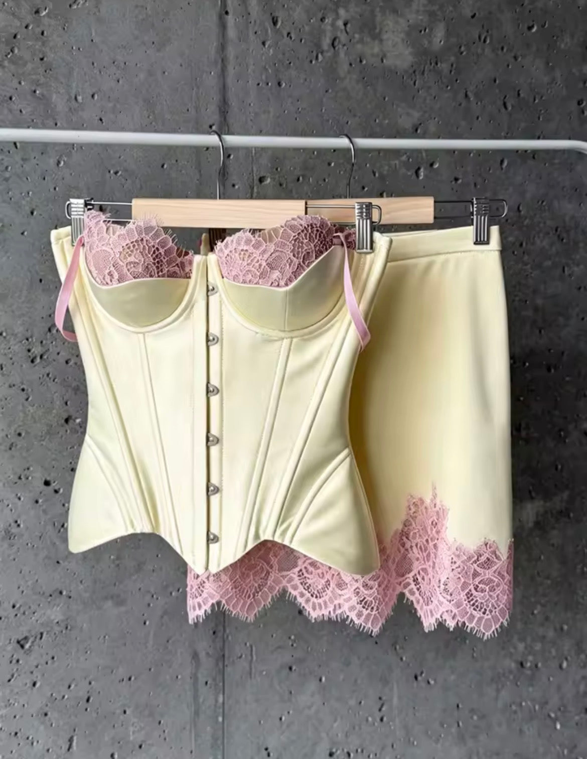 Blush & Butter Satin Corset Top and Skirt
