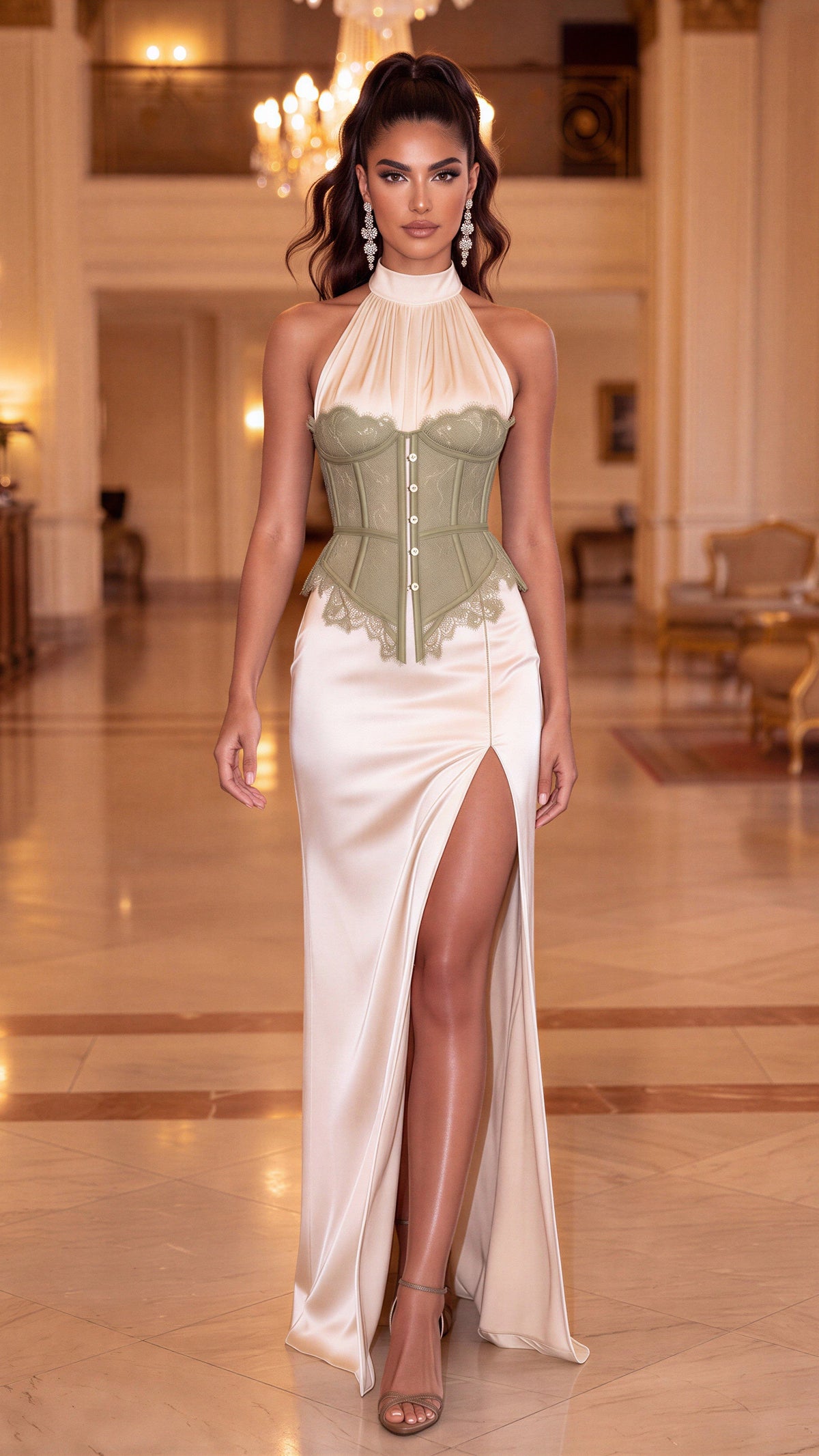 The Solène Corset Maxi Satin Dress