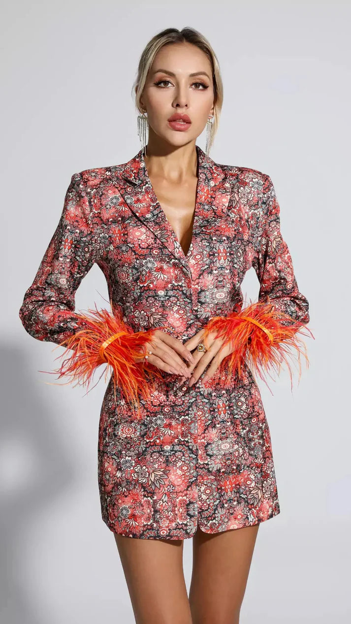 Feather Cuff Blazer Dress.