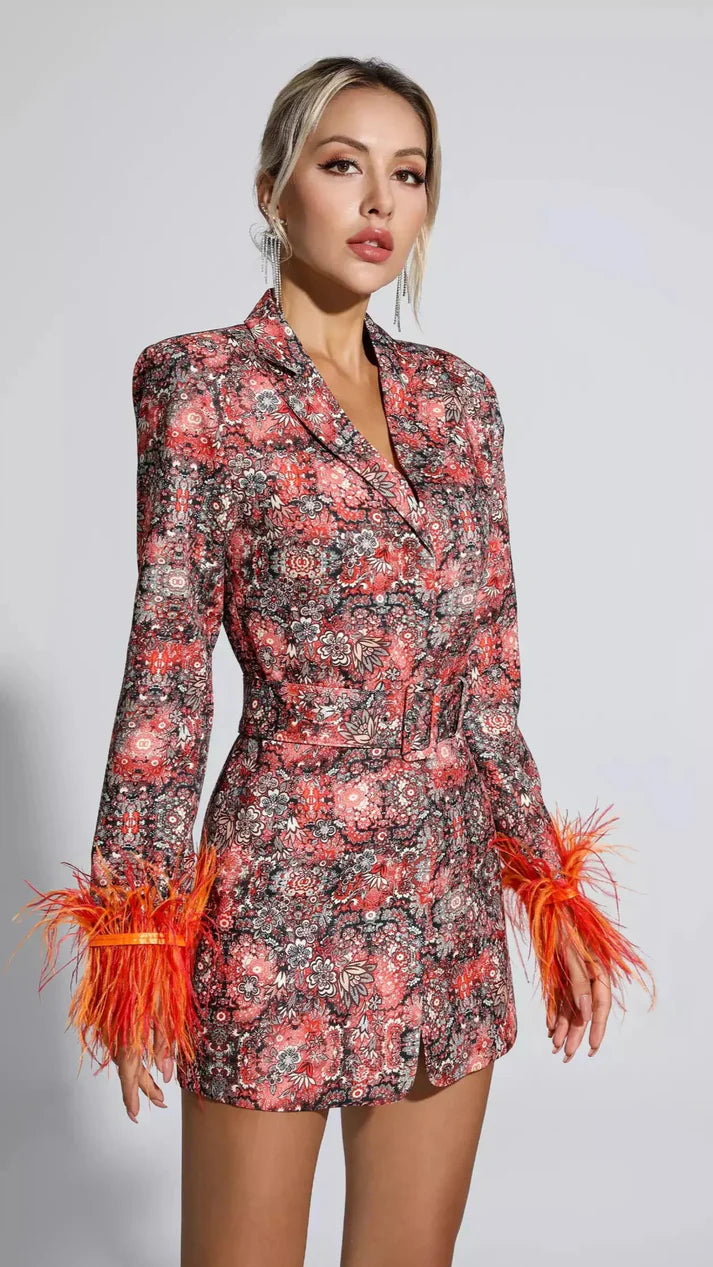 Feather Cuff Blazer Dress.