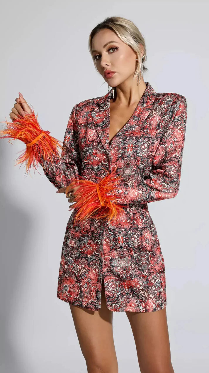 Feather Cuff Blazer Dress.