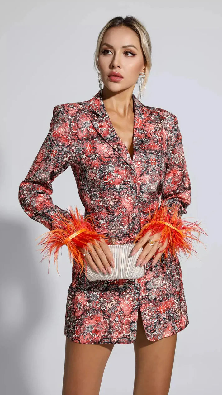 Feather Cuff Blazer Dress.