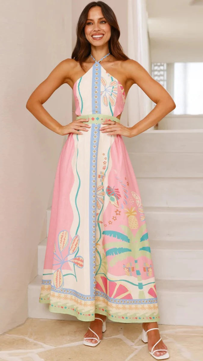 Tropical Bliss Halter Maxi Dress