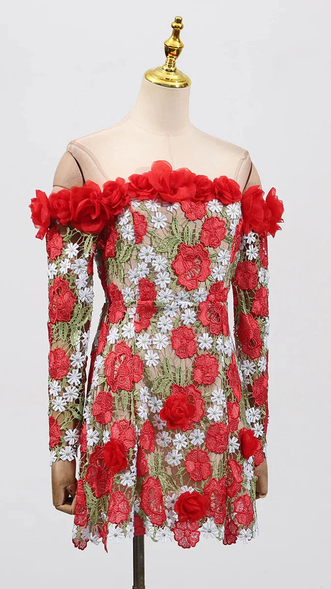 Bed Of Roses Embroidered Mini Dress