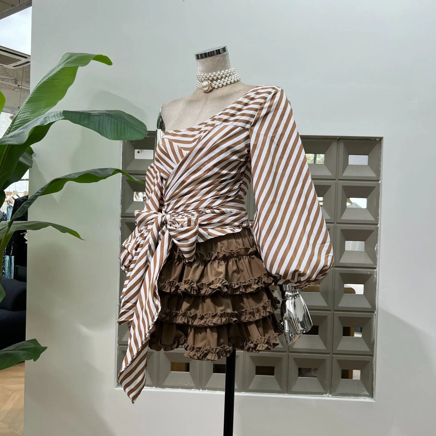Chic Striped Hybrid Top with Ruffled Skirt (with shorts)