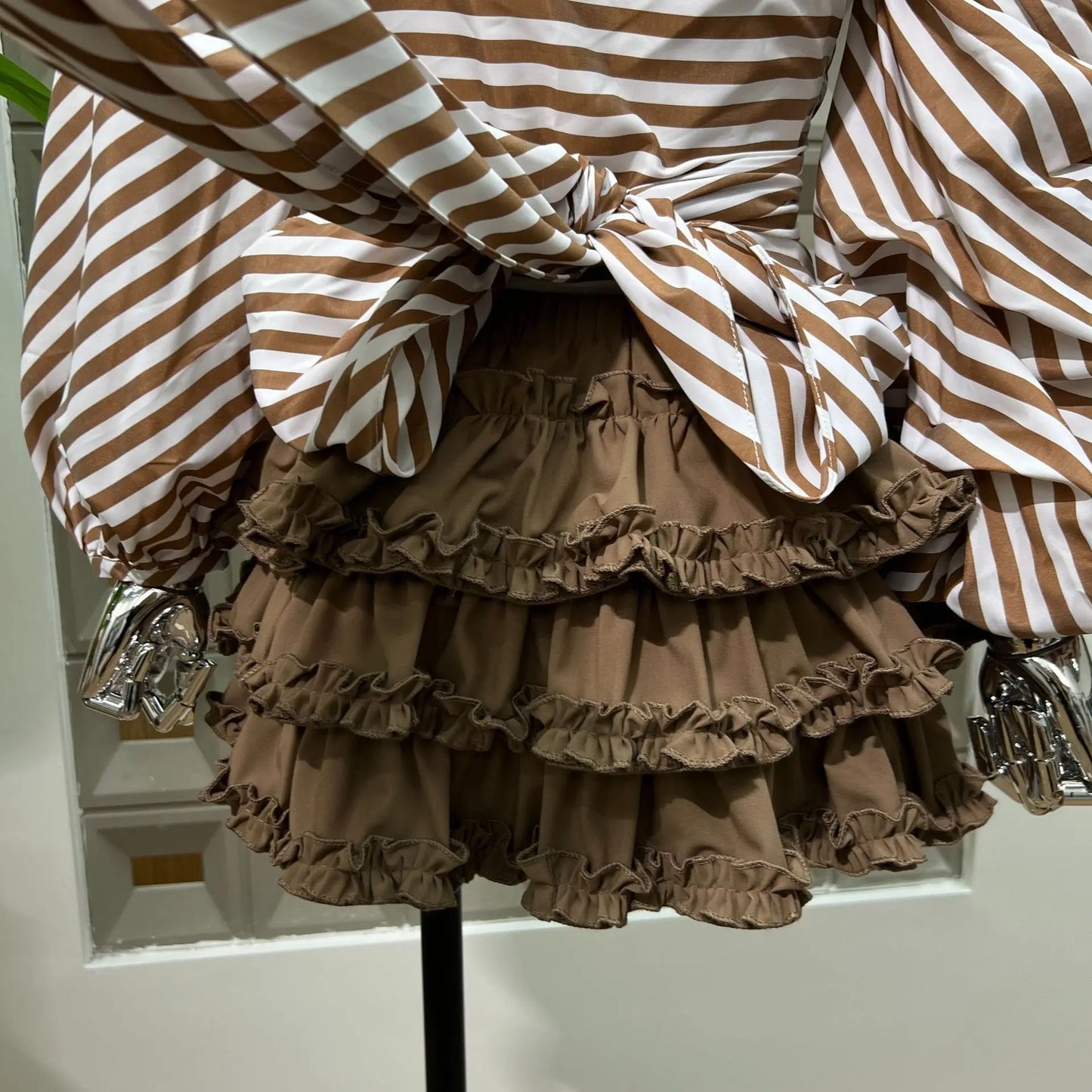 Chic Striped Hybrid Top with Ruffled Skirt (with shorts)