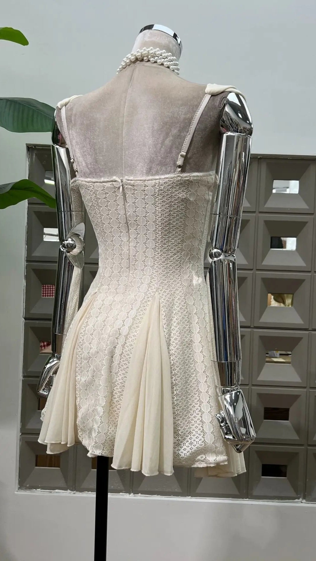 Crystal Clear Mini Dress Lace Dress Pearl Fringe