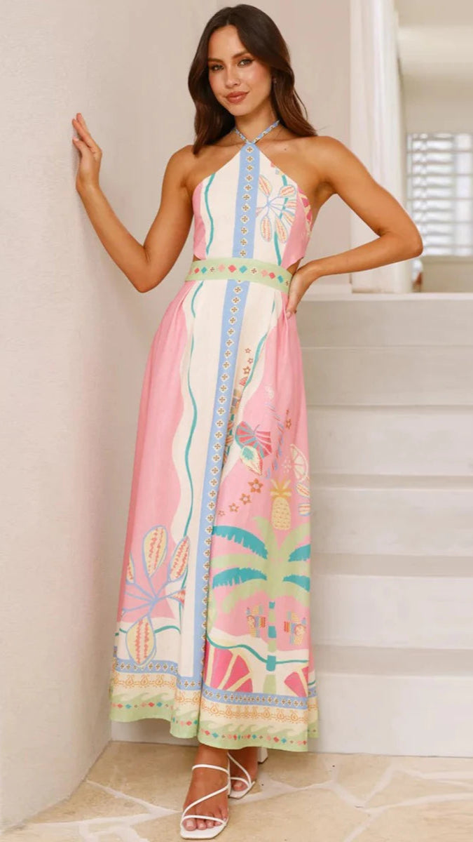 Tropical Bliss Halter Maxi Dress