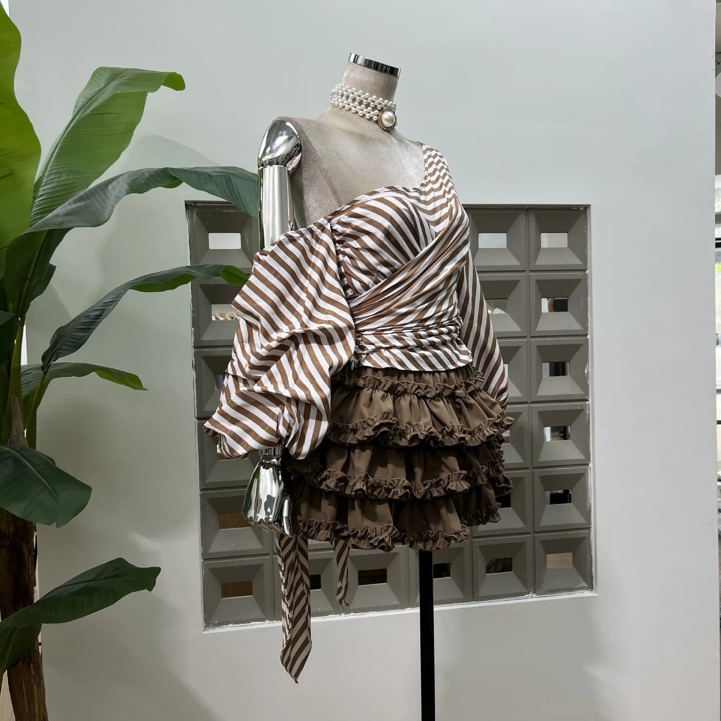 Chic Striped Hybrid Top with Ruffled Skirt (with shorts)