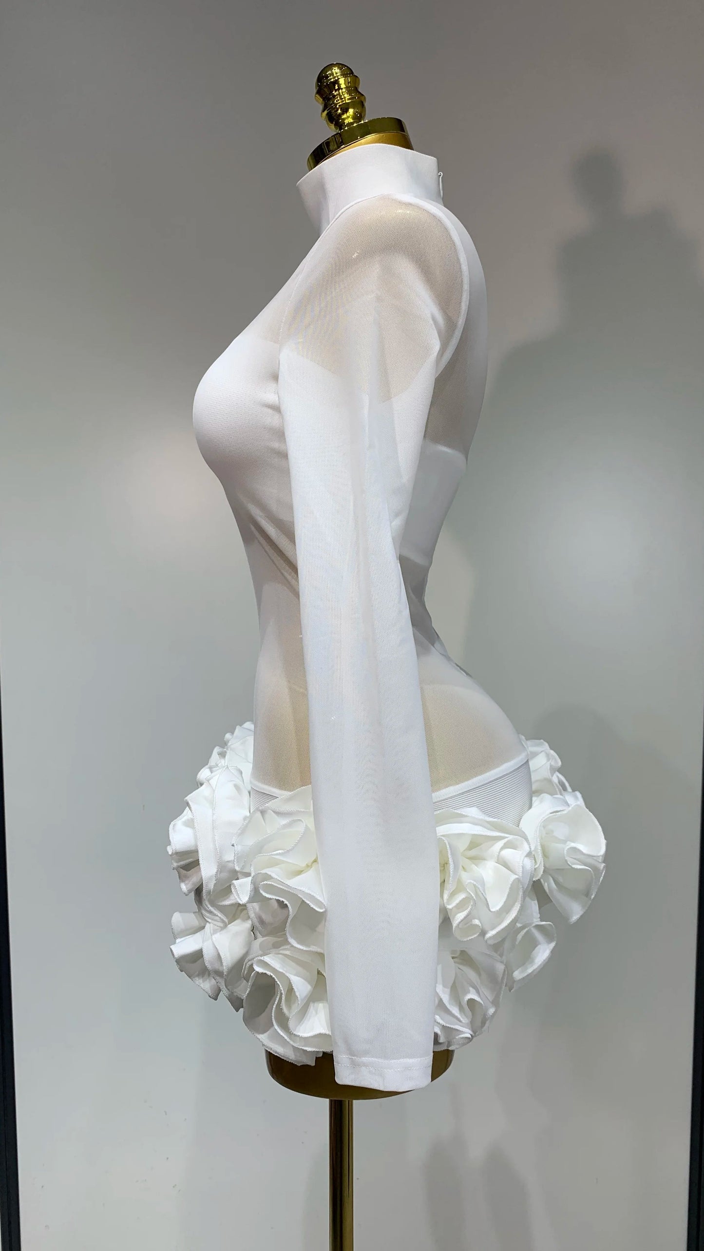 Mesh See through Stereoscopic Flowers Mini Bandage Dress - comes in Red or White