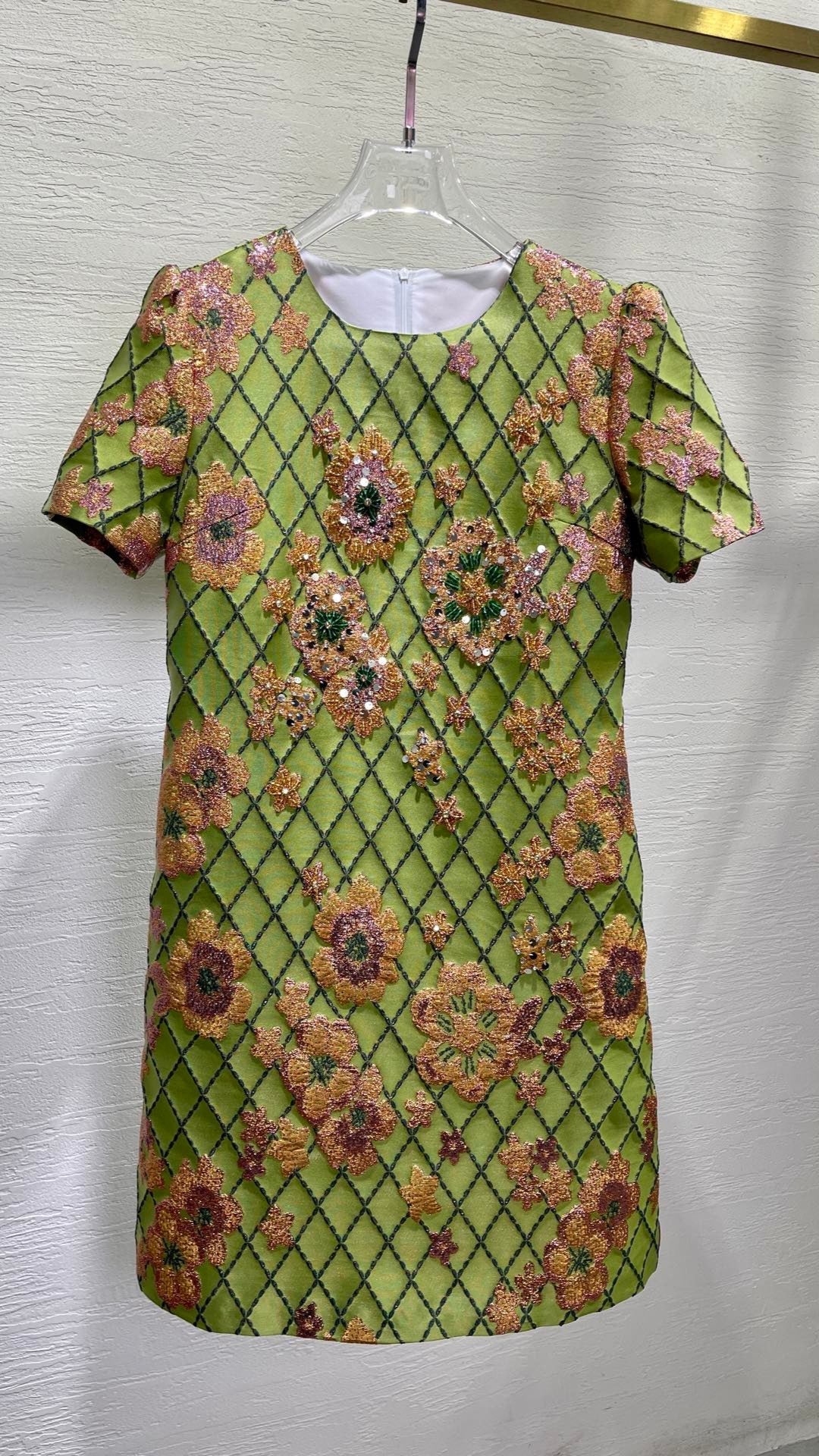 Green Envy Jacquard Embellished / Sequin Mini Dress