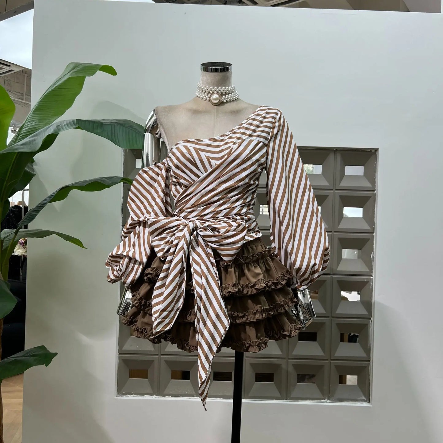 Chic Striped Hybrid Top with Ruffled Skirt (with shorts)