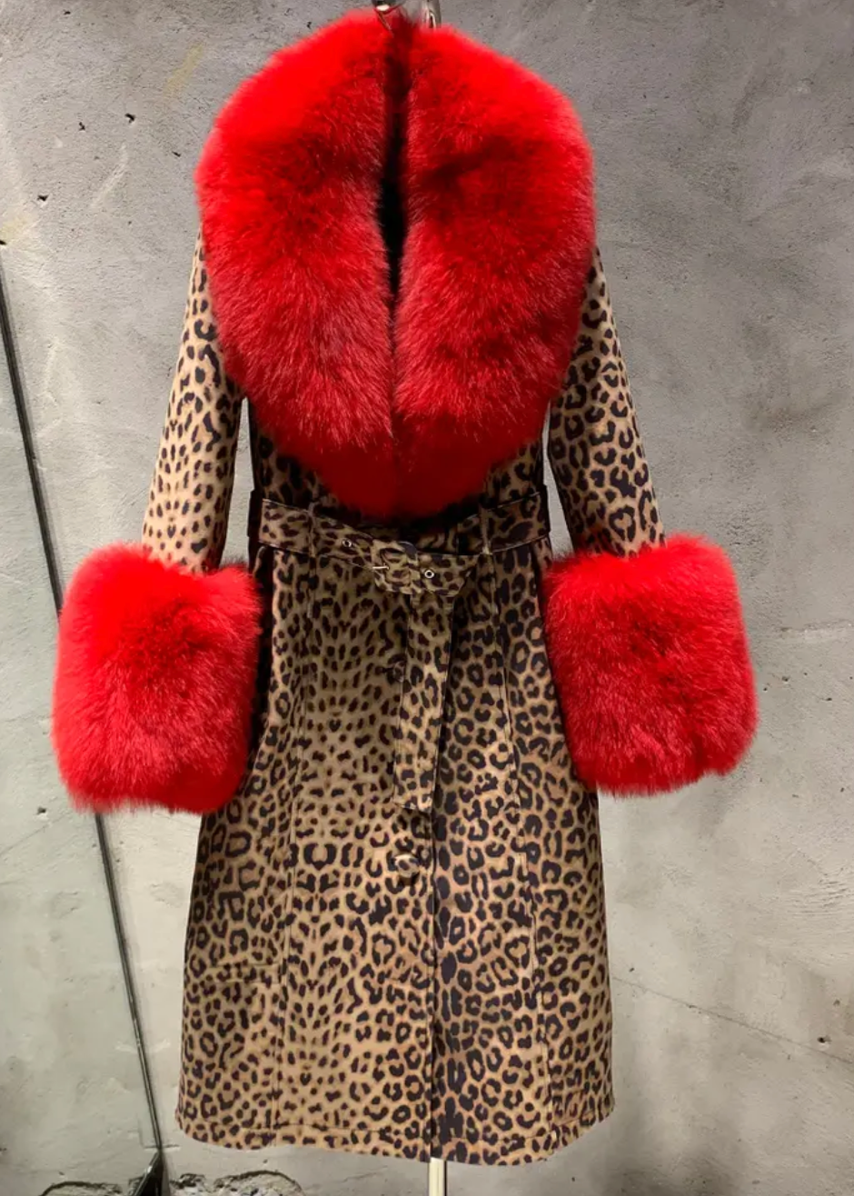 Premium Savannah Leopard Print Luxe Leather & Fur Coat - Comes in 5 Colours