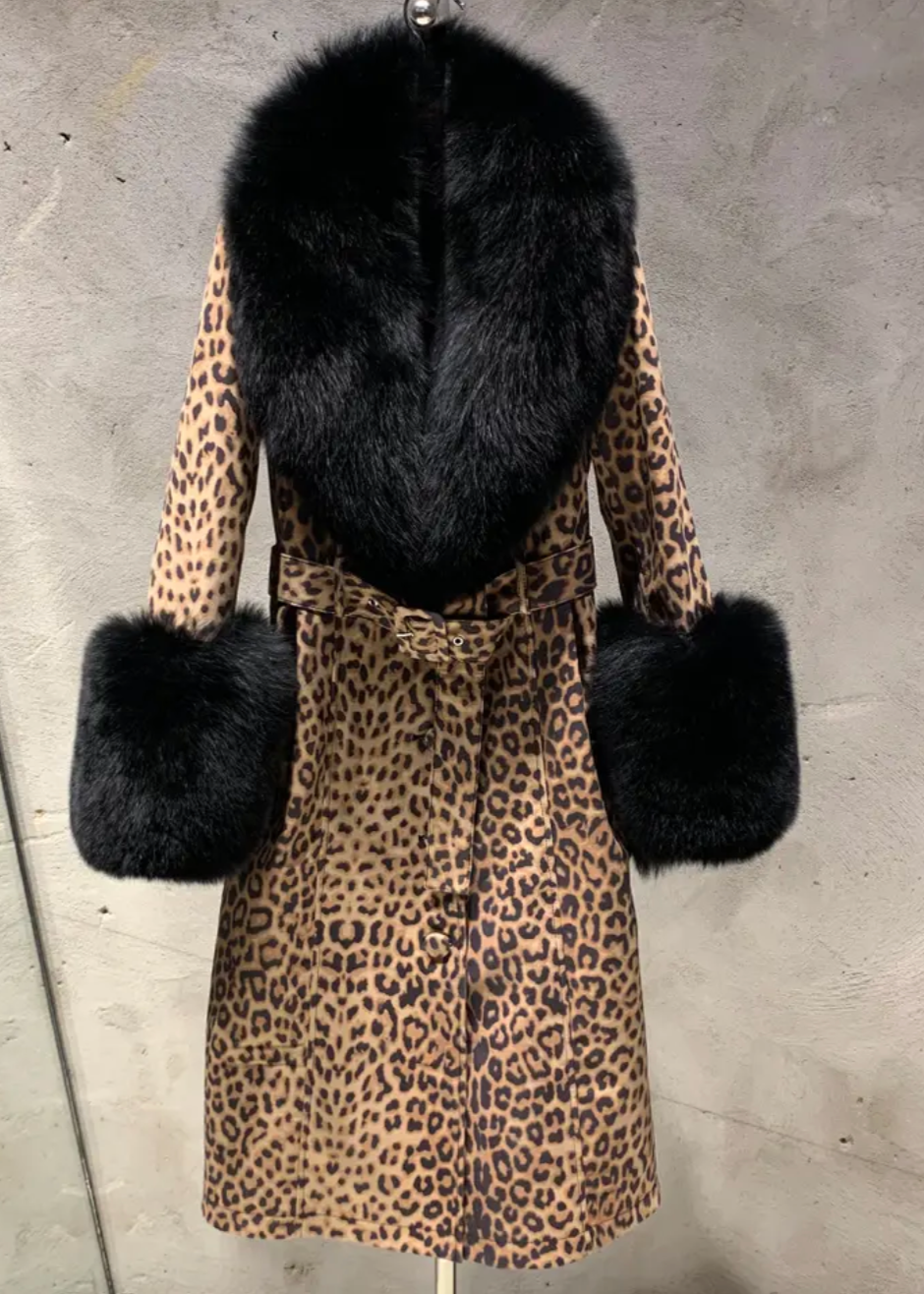 Premium Savannah Leopard Print Luxe Leather & Fur Coat - Comes in 5 Colours