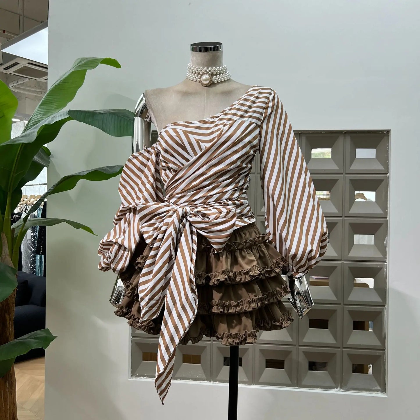 Chic Striped Hybrid Top with Ruffled Skirt (with shorts)