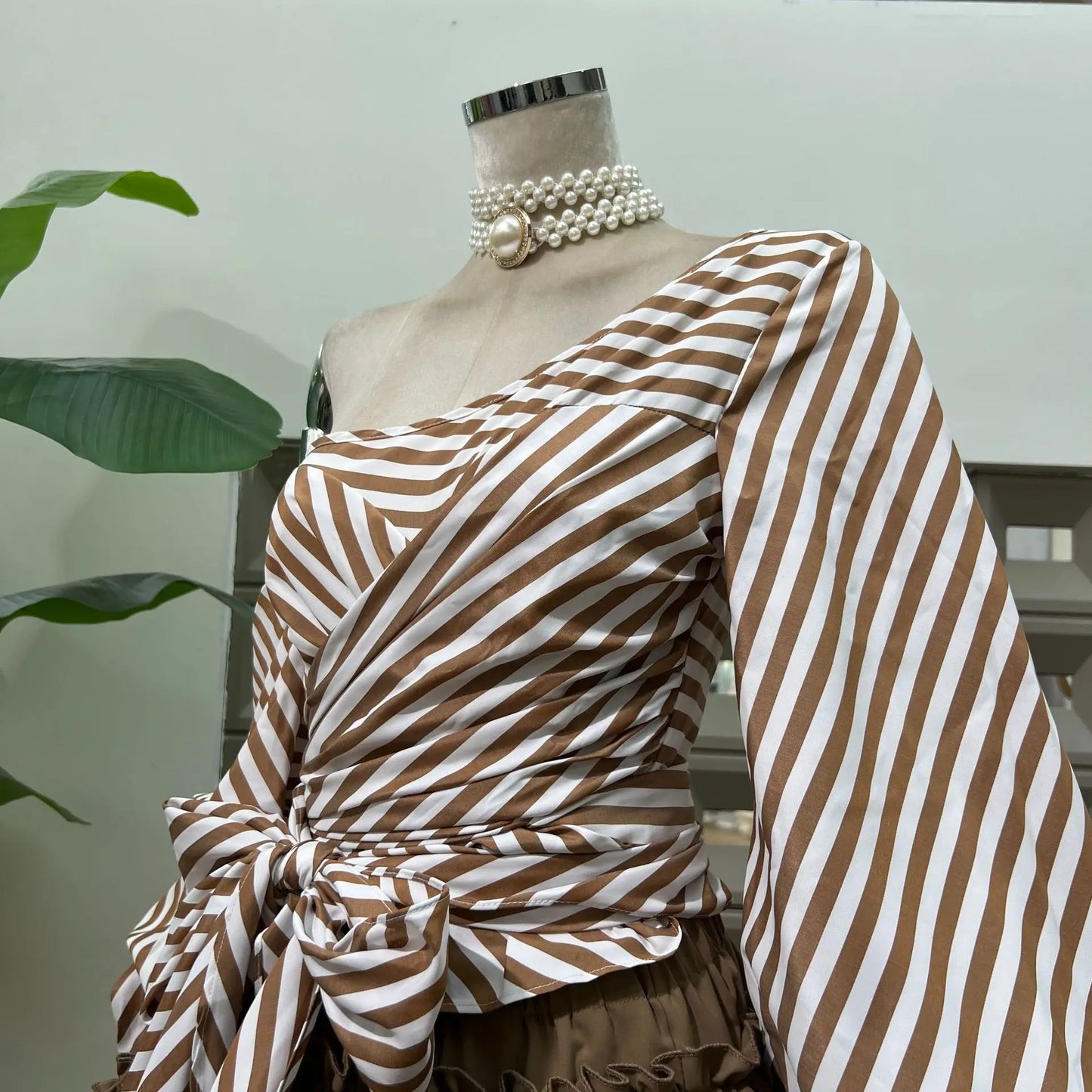 Chic Striped Hybrid Top with Ruffled Skirt (with shorts)