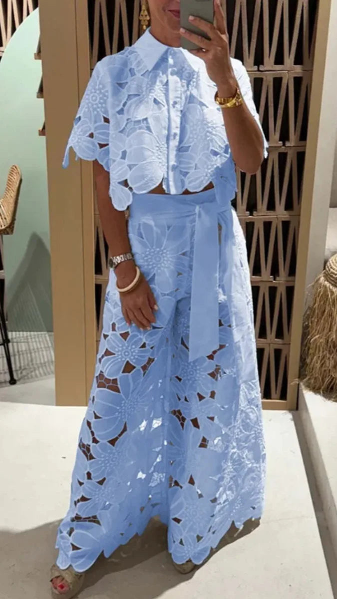 Lacey Lace Two Piece Set - Comes in Green, White, Pink , Blue & Beige