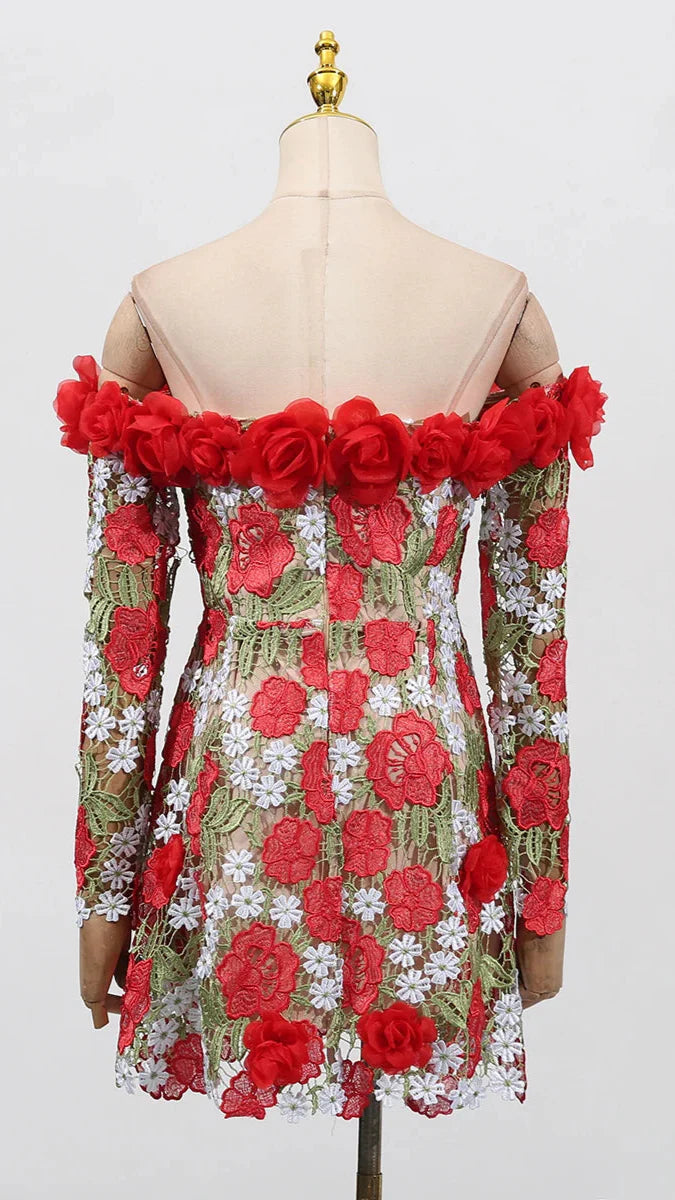 Bed Of Roses Embroidered Mini Dress