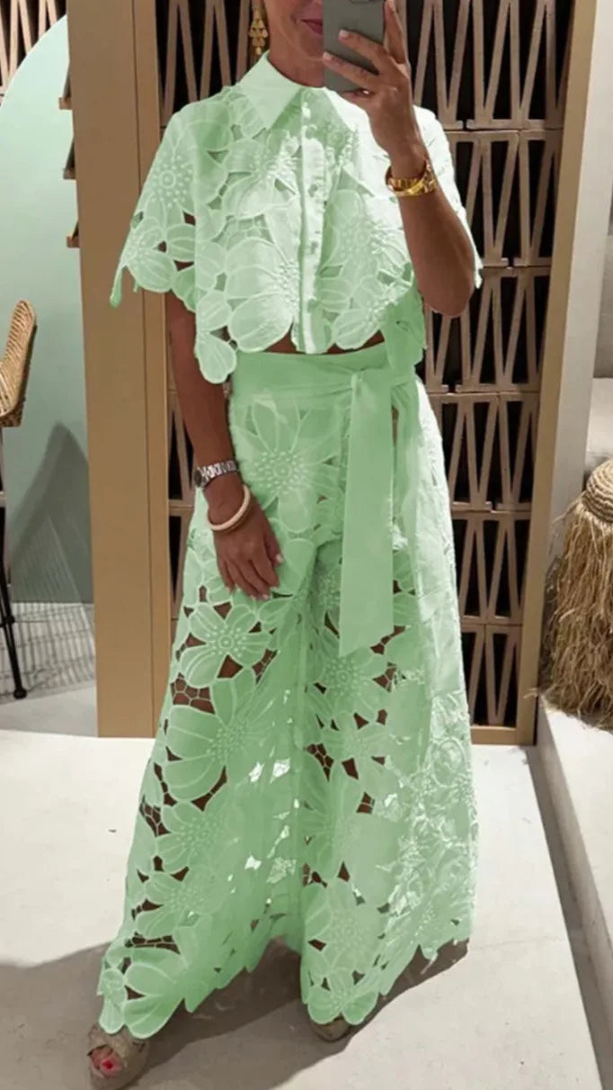 Lacey Lace Two Piece Set - Comes in Green, White, Pink , Blue & Beige