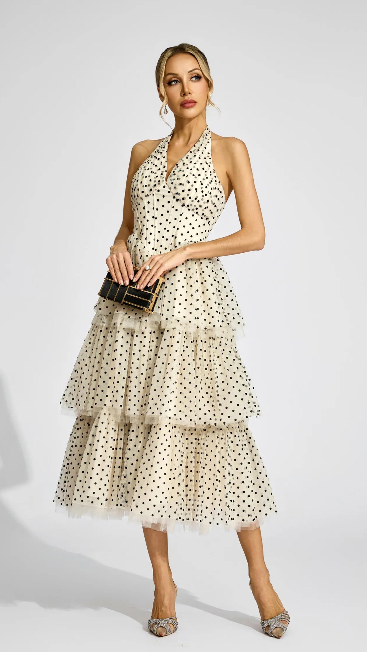 Apricot Polka Dot Halter Dress