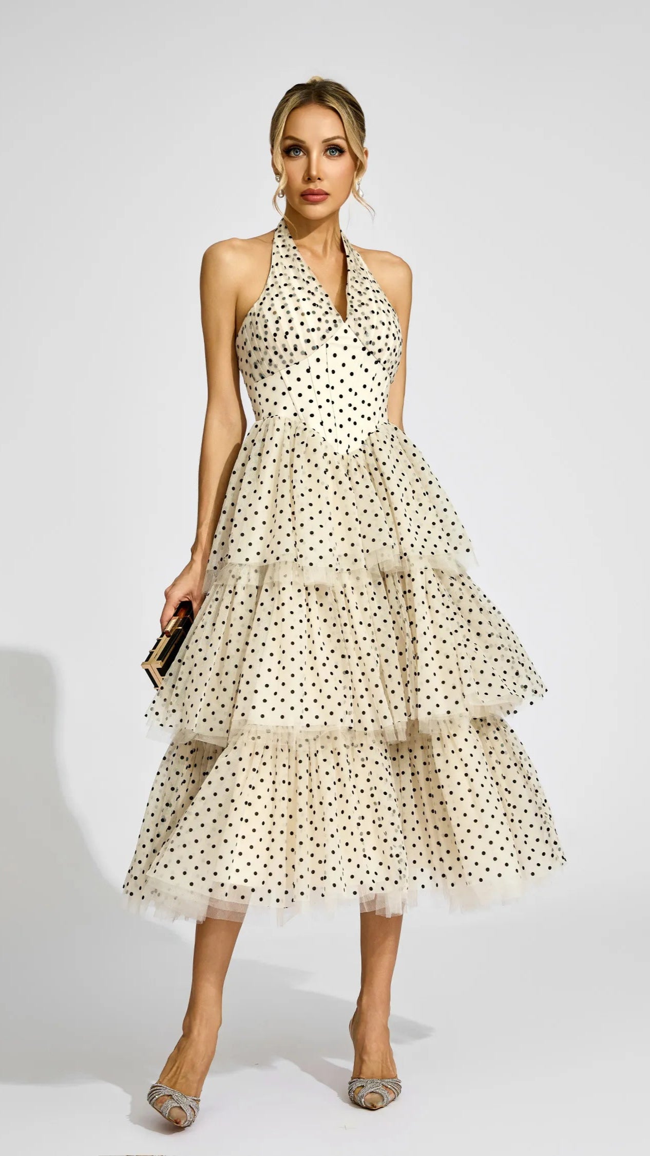 Apricot Polka Dot Halter Dress