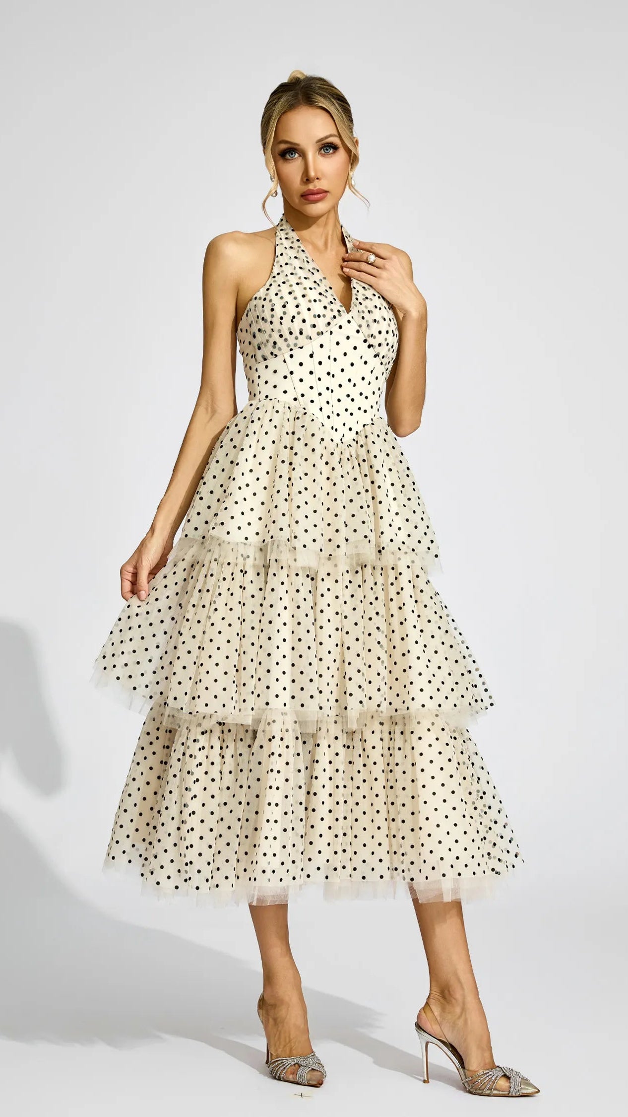 Apricot Polka Dot Halter Dress
