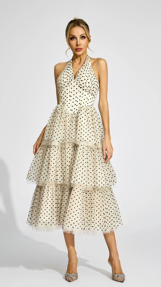Apricot Polka Dot Halter Dress