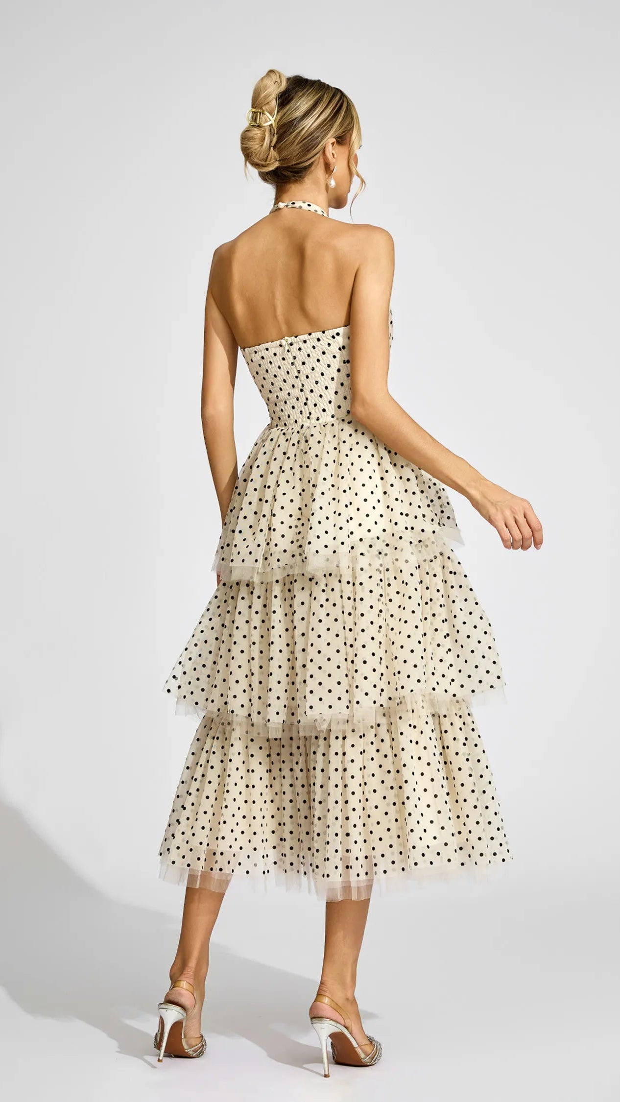Apricot Polka Dot Halter Dress