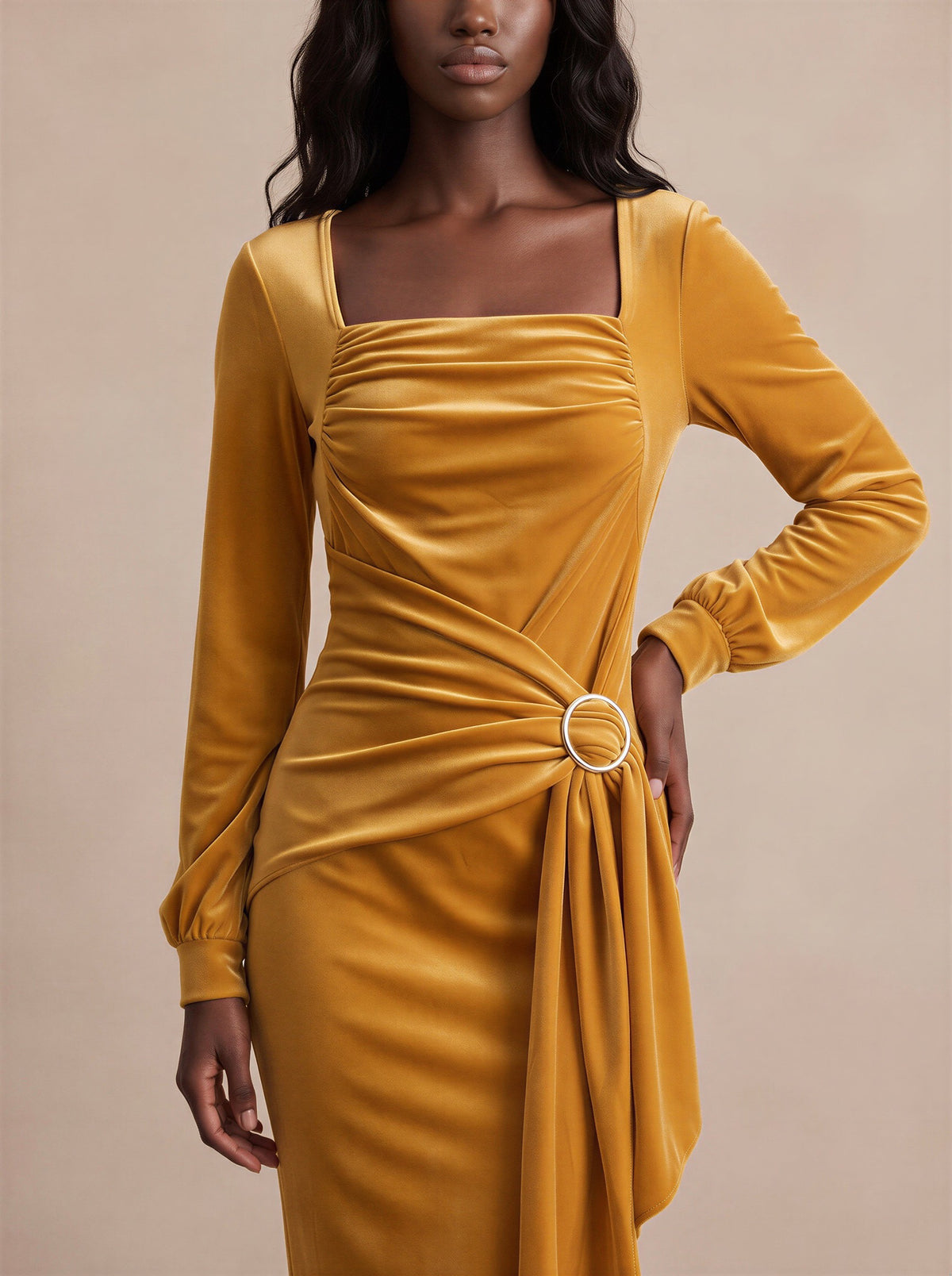Sweet Oranges Velvet Midi Dress