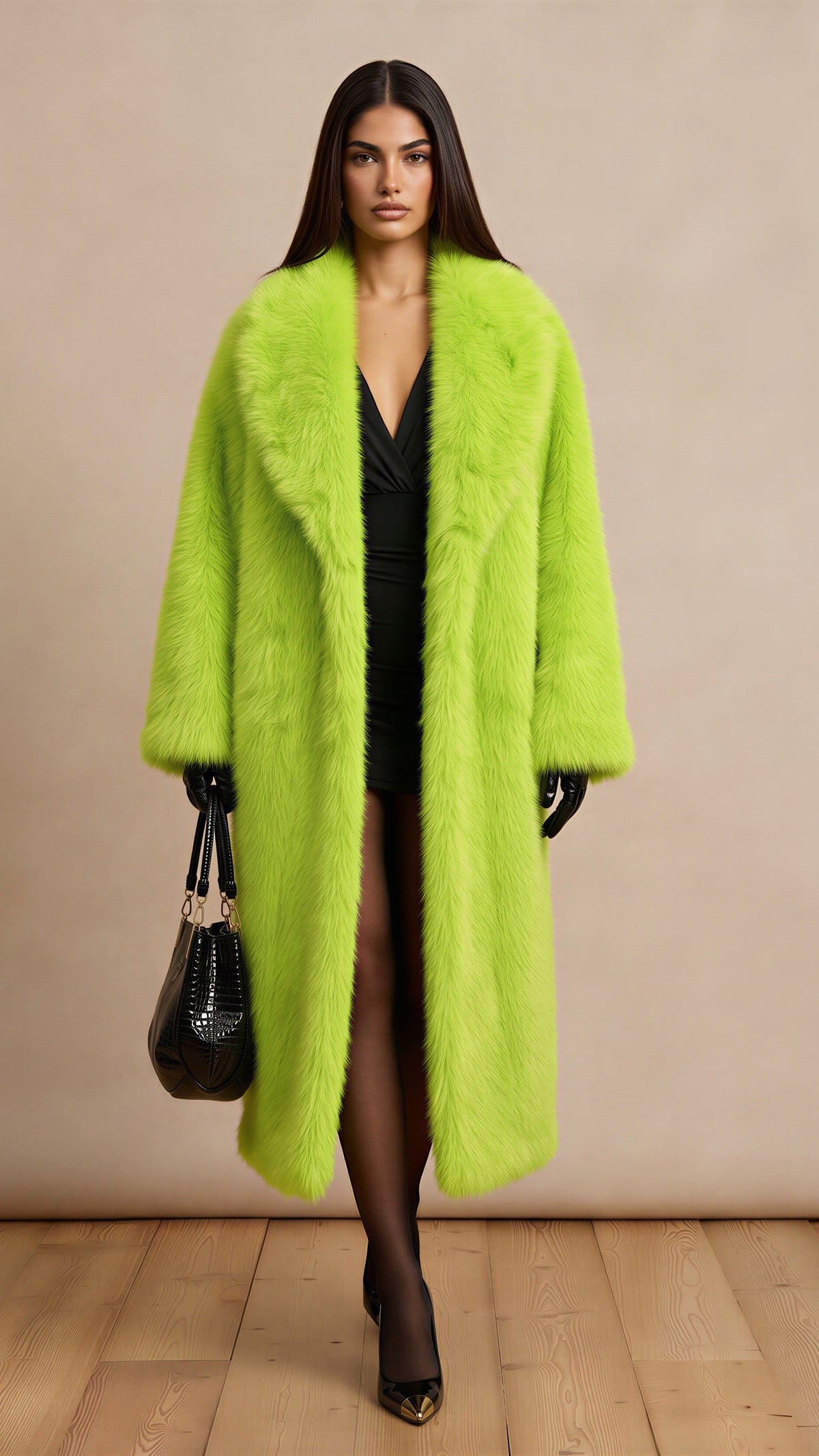Fluorescent Faux Fur Premium Maxi Coat