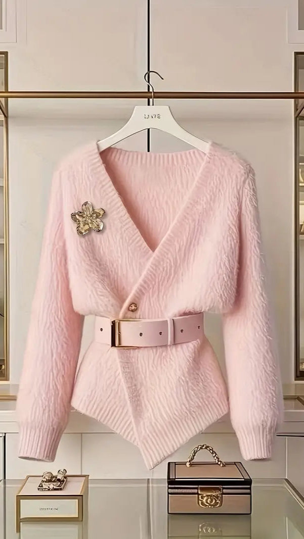 Pinky Cardigan with removable Brooch & Belt
