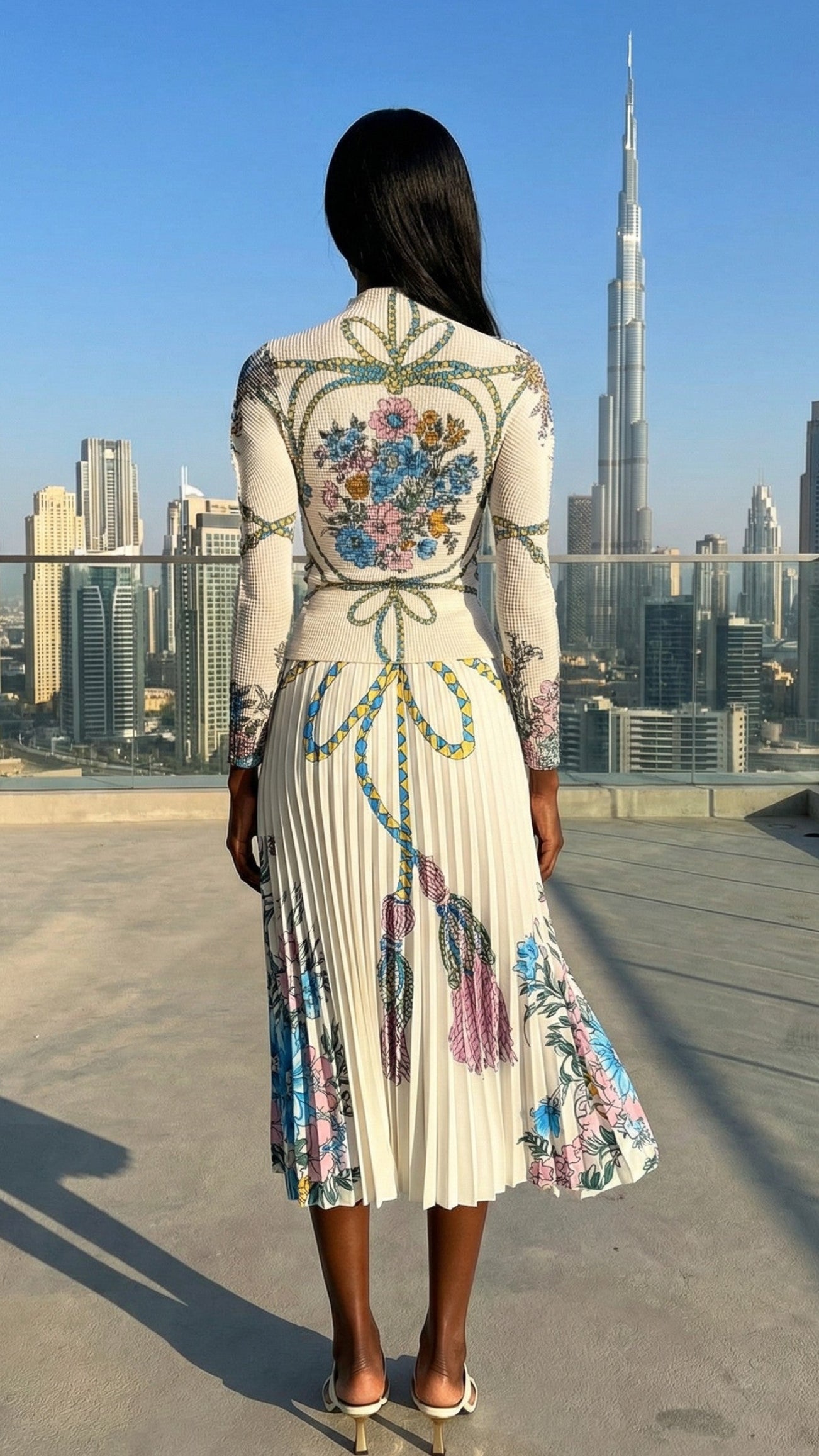 Butterflies and flowers Top and pleated Skirt