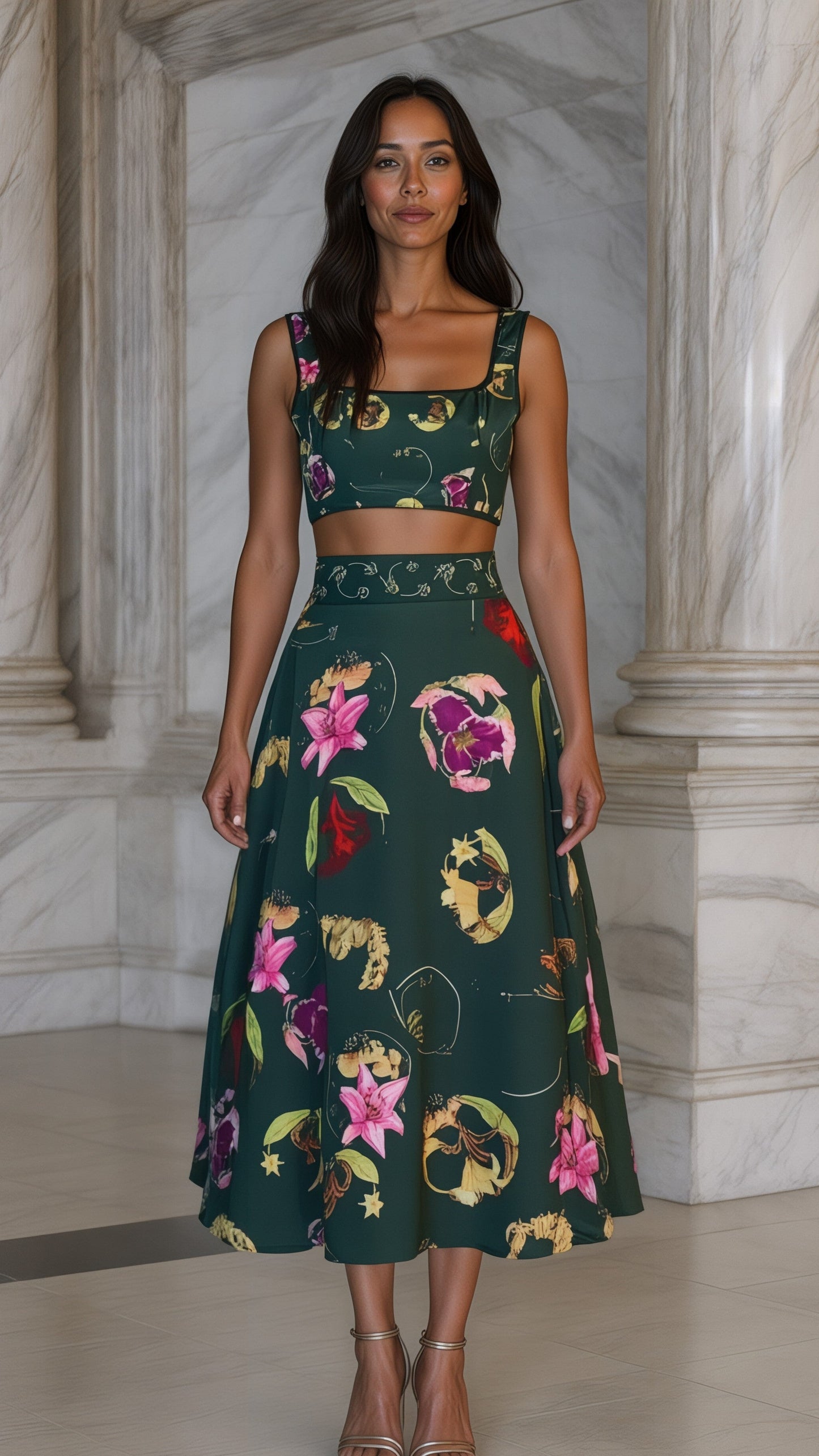 Envy Chic Floral Two-Piece Ensemble Crop Top & Skirt Set