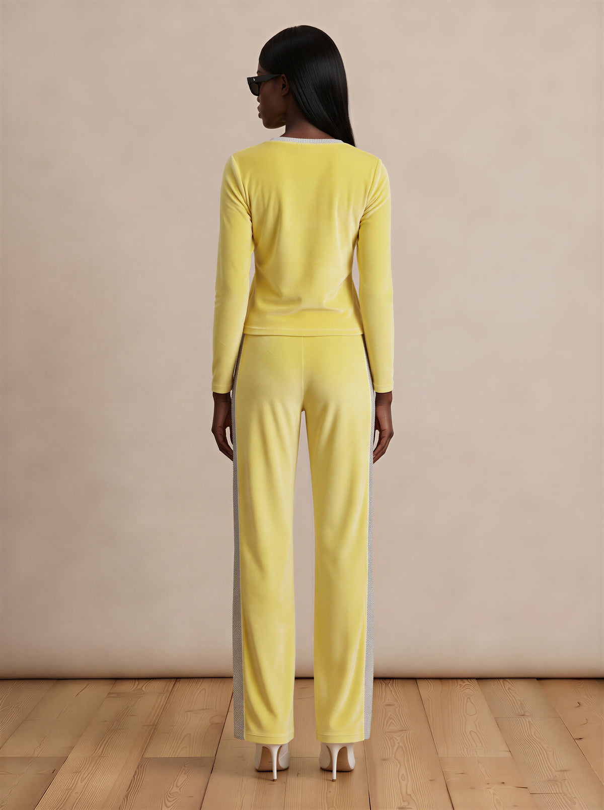 Yellow Velvet Top & Wide Leg Drawstring Waist Pants