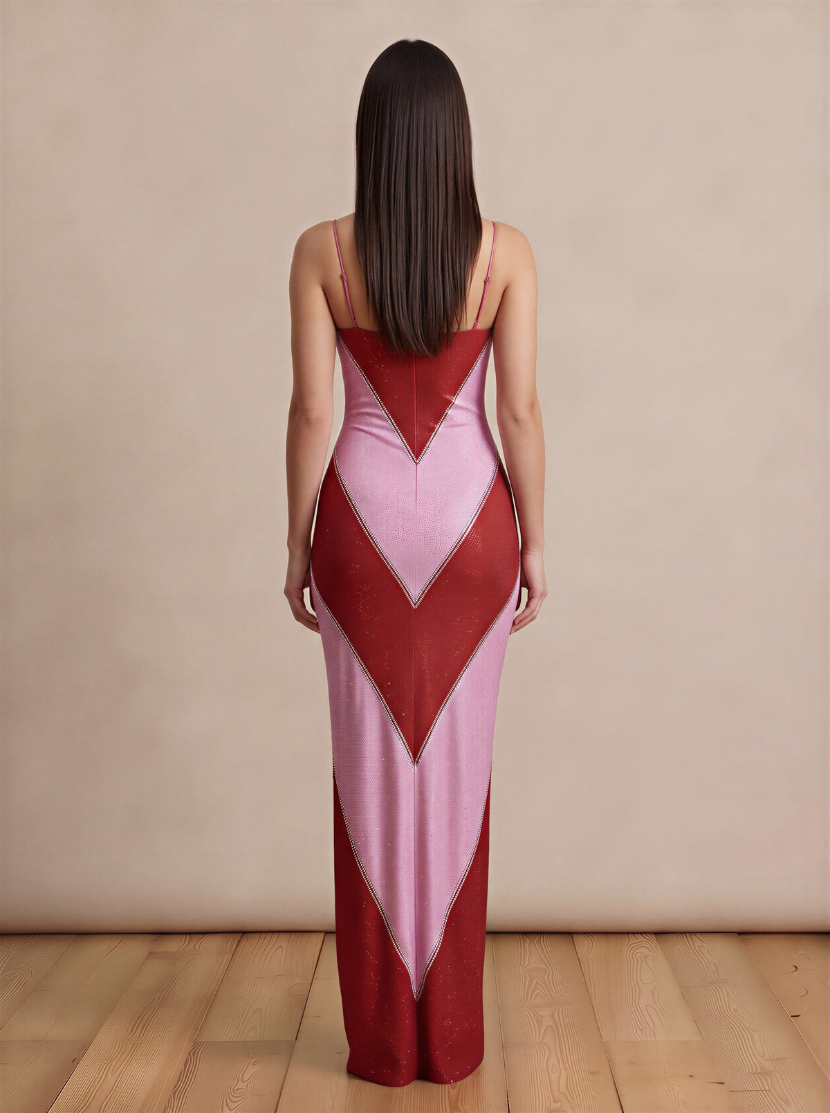 Red & Pink Shimmering Rhinestone Oasis Maxi Bodycon Dress