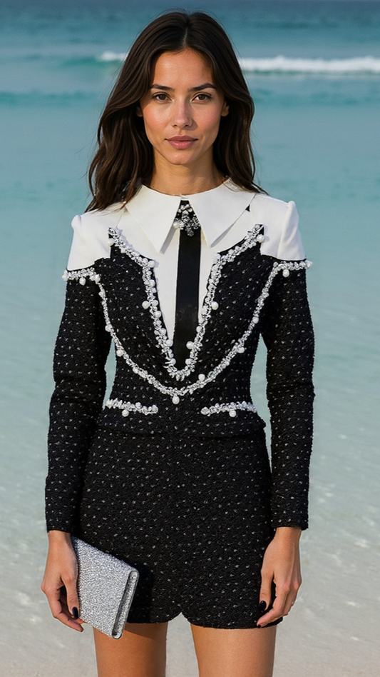 Like a Star” Sequins & Pearls Mini Dress