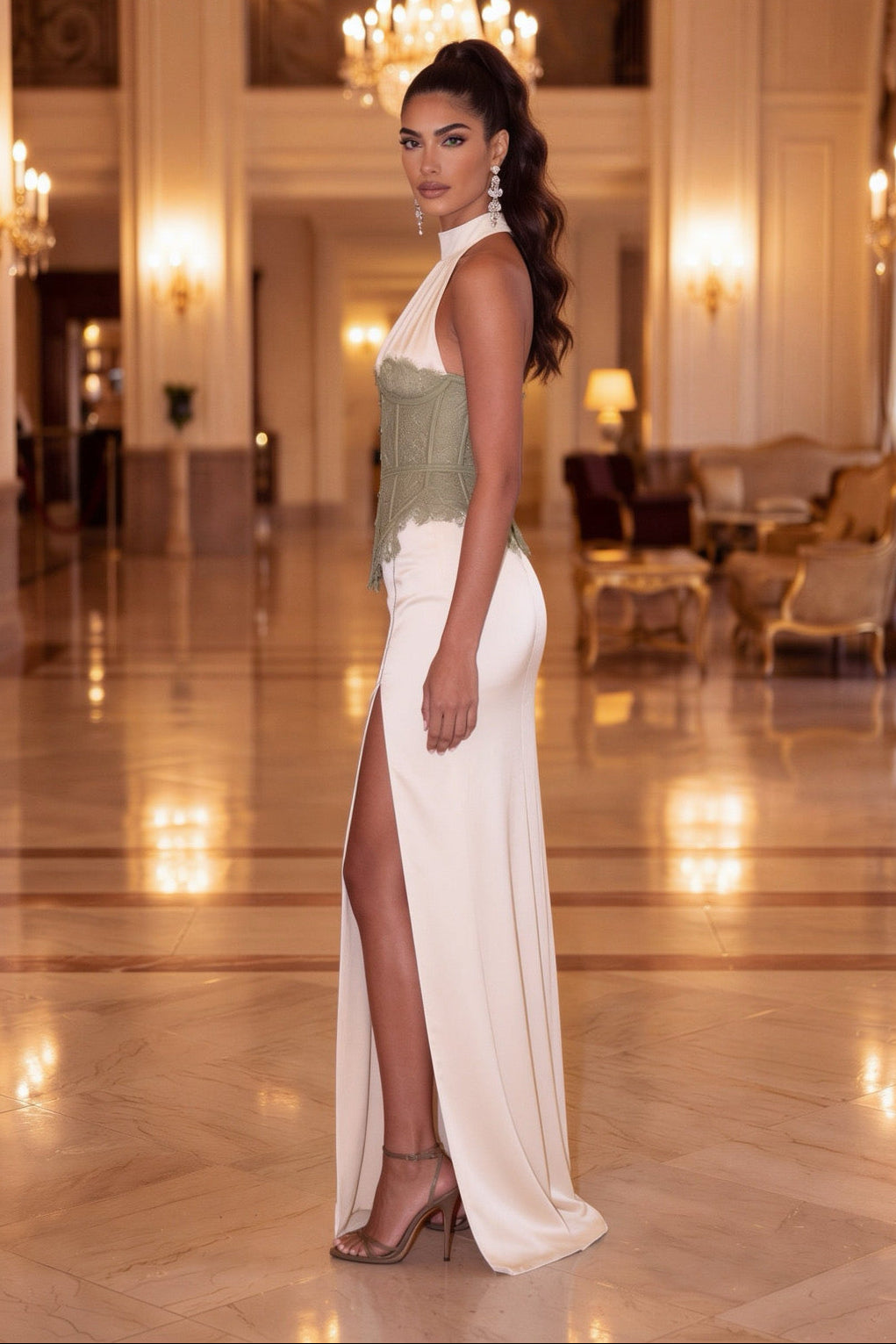 The Solène Corset Maxi Satin Dress