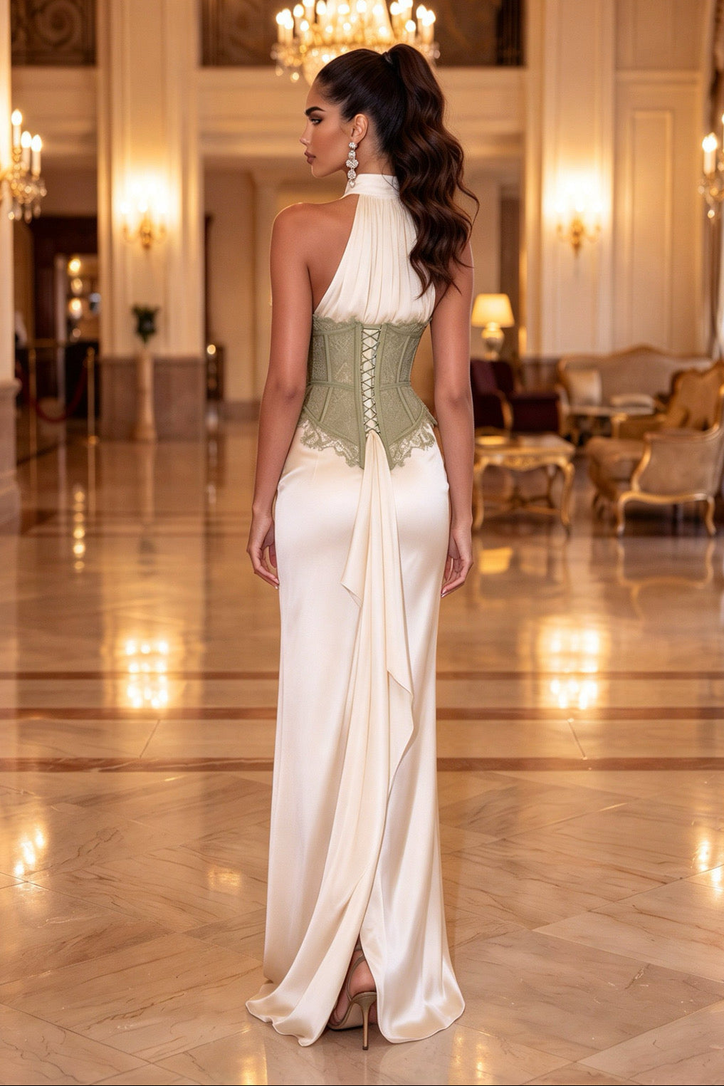 The Solène Corset Maxi Satin Dress