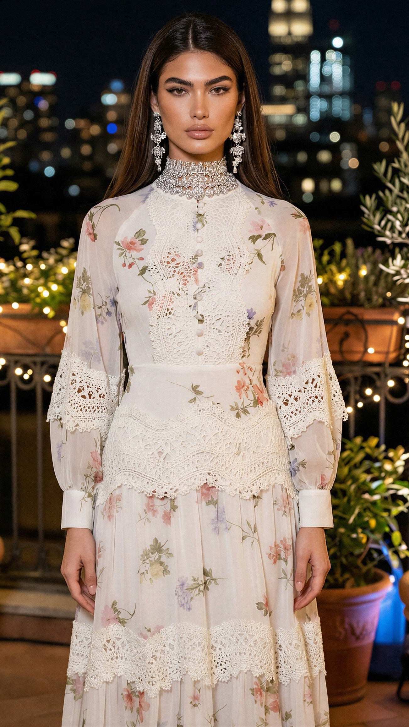 Floral Delux Lace Trim Maxi Dress