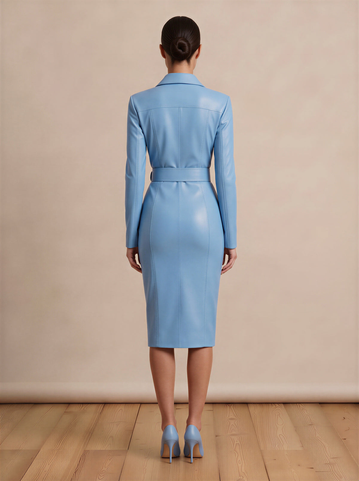 Ocean Breeze PU Leather Midi Dress With Belt