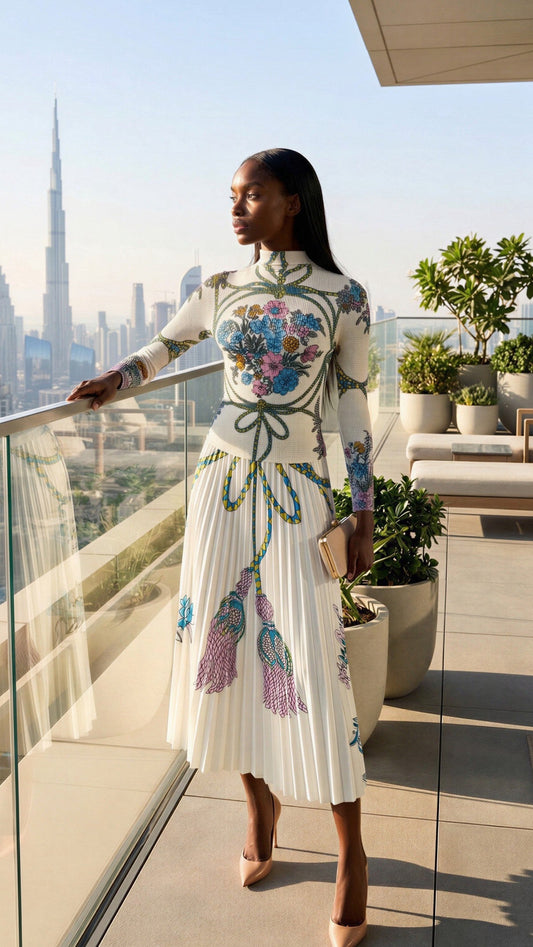 Butterflies and flowers Top and pleated Skirt