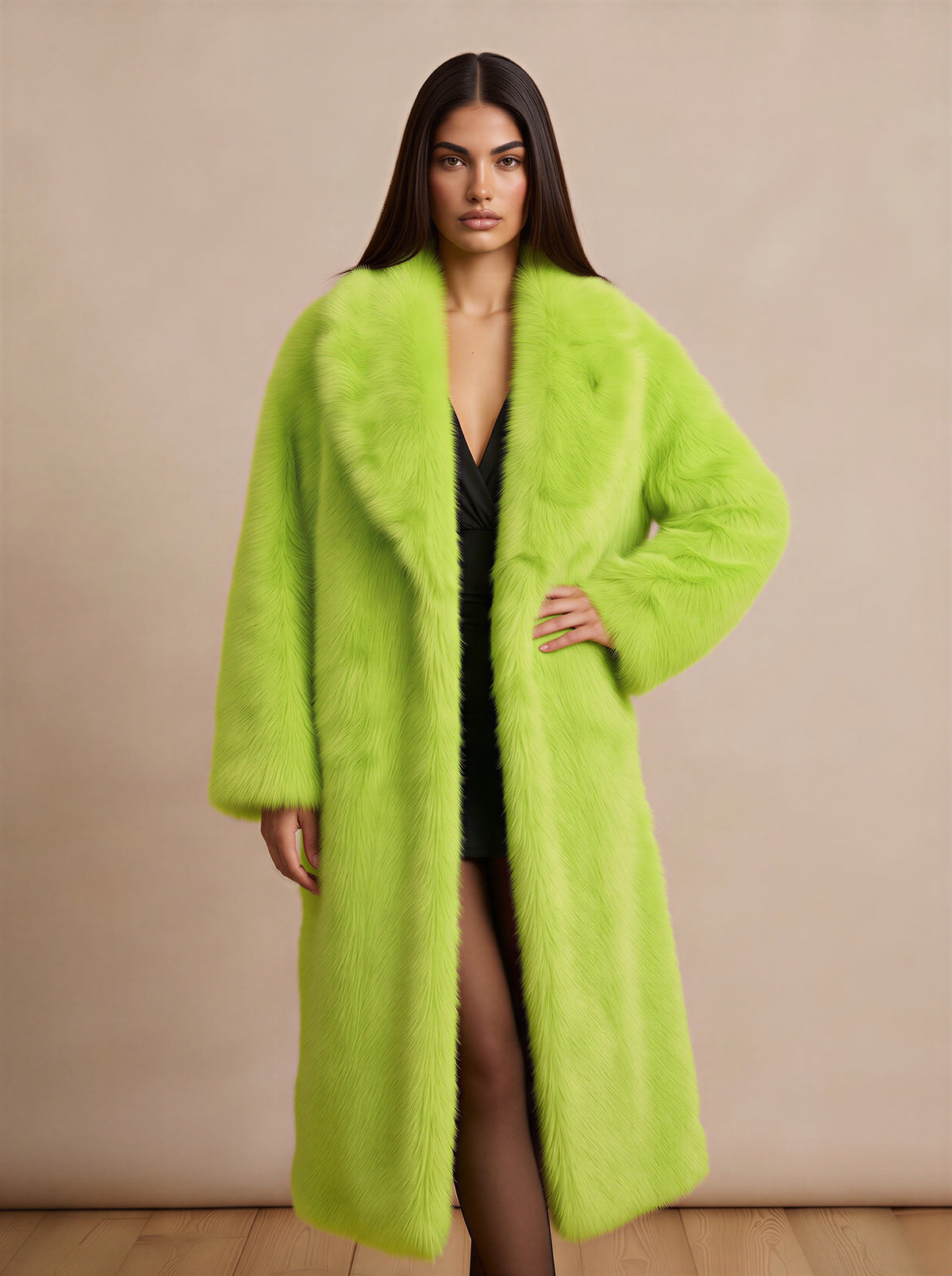 Fluorescent Faux Fur Premium Maxi Coat