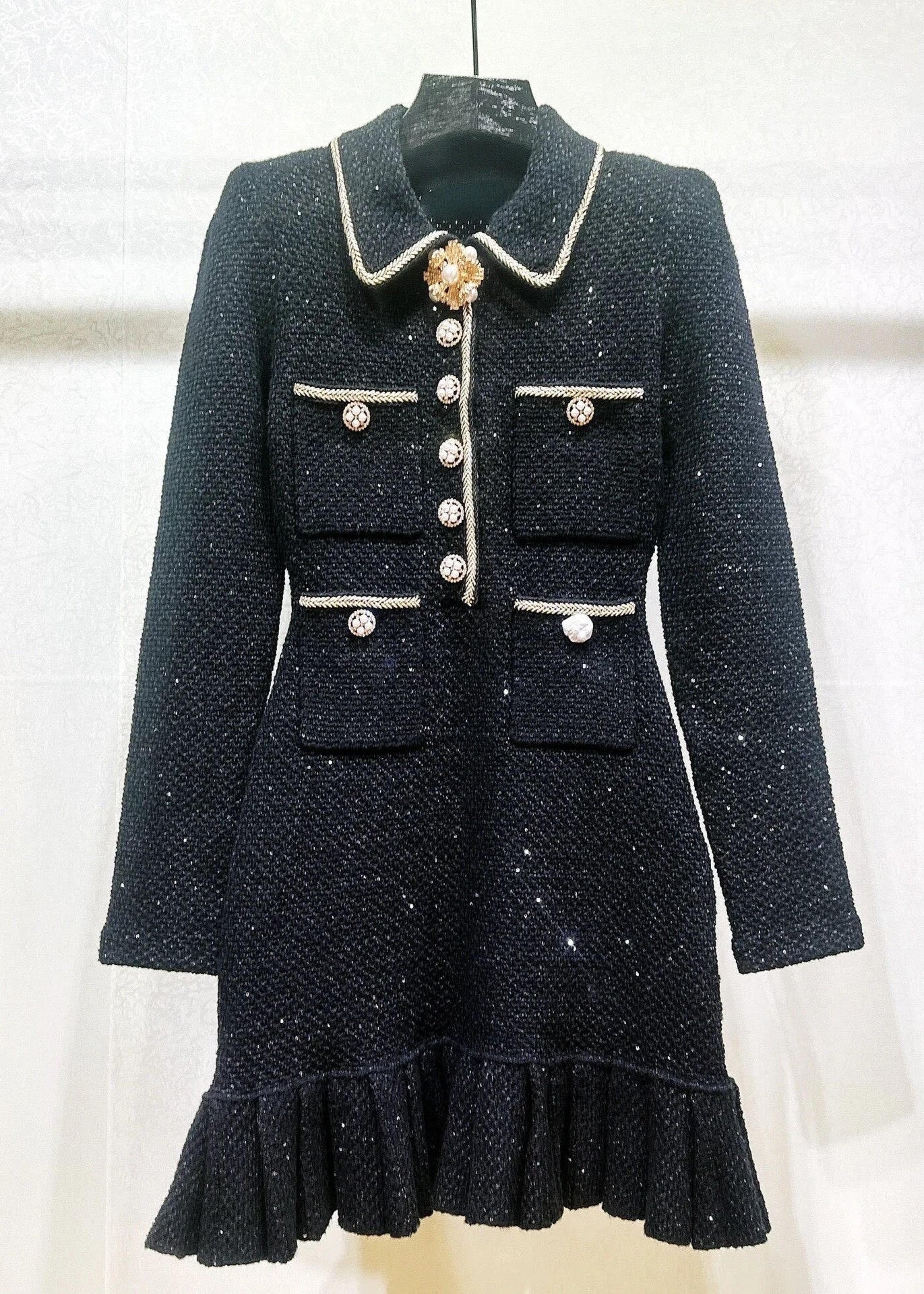 Sparkling Beading & Pearls Knitted Dress - comes in Black & White