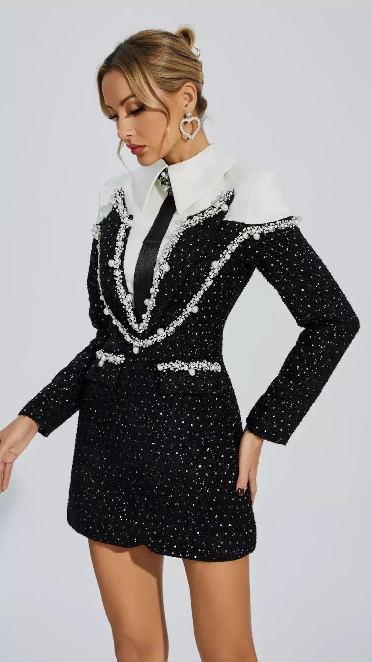 Like a Star” Sequins & Pearls Mini Dress