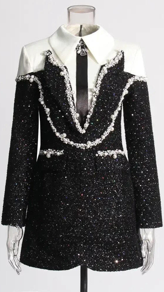 Like a Star” Sequins & Pearls Mini Dress