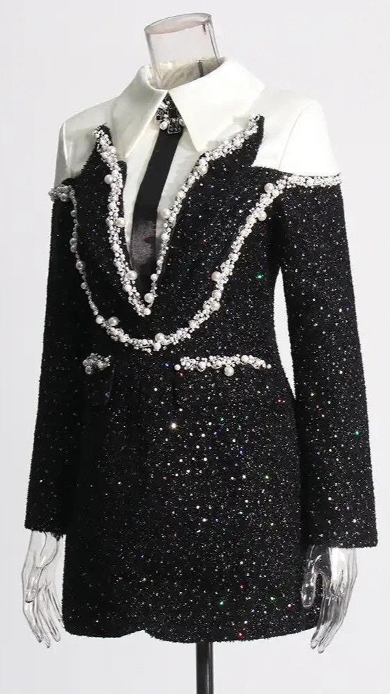 Like a Star” Sequins & Pearls Mini Dress