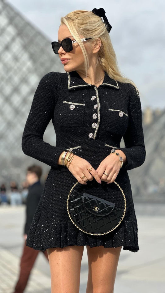 Sparkling Beading & Pearls Knitted Dress - comes in Black & White