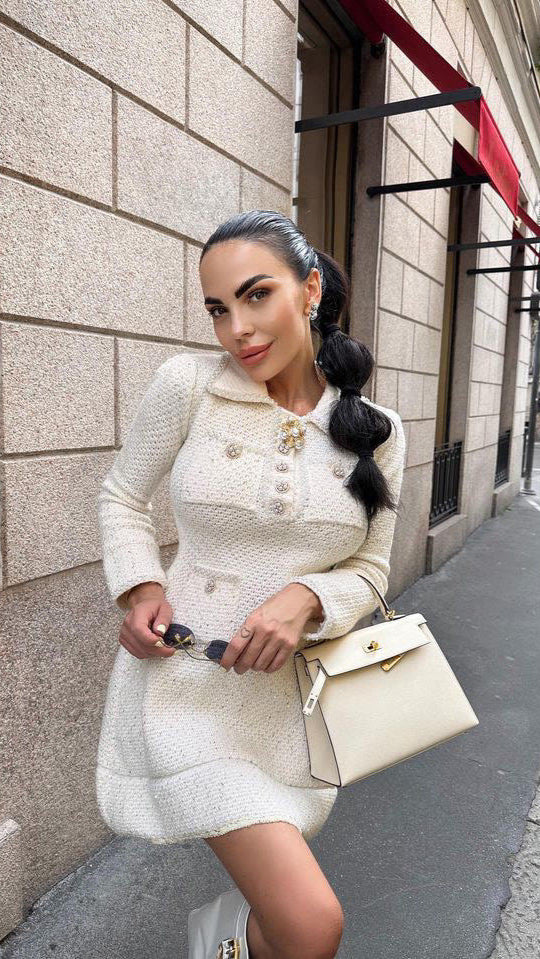 Sparkling Beading & Pearls Knitted Dress - comes in Black & White